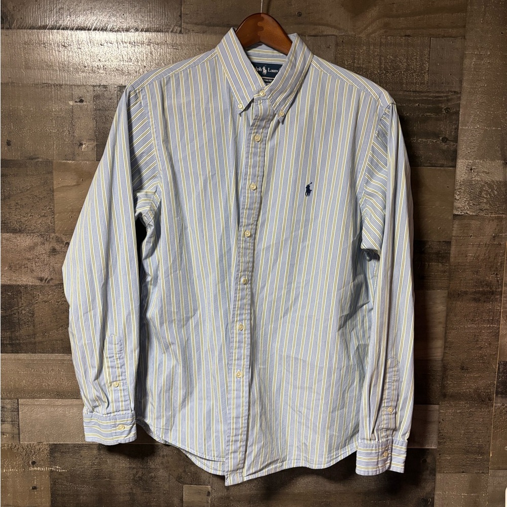 Ralph Lauren Light Blue, Yellow & White Striped Button-Down Shirt Mens XL